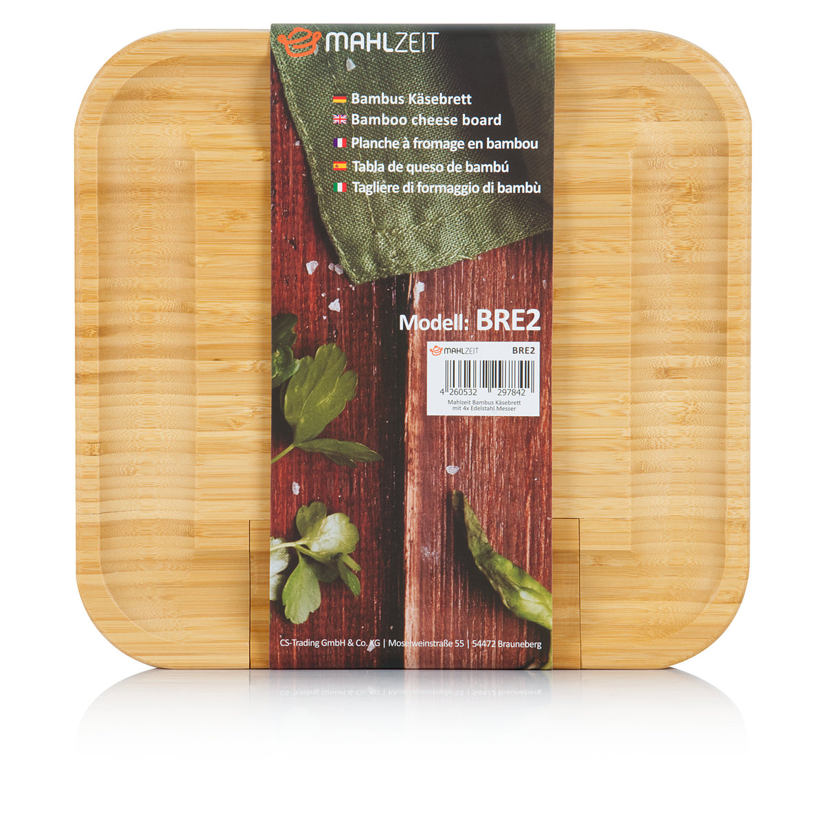 Cheese board, bamboo, 36 x 34 x 5 cm, incl. cheese knives