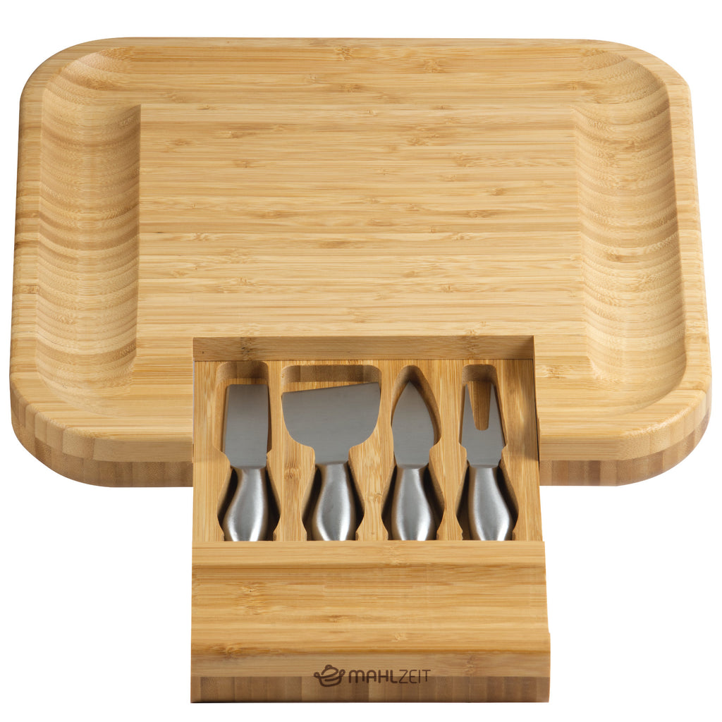 Cheese board, bamboo, 36 x 34 x 5 cm, incl. cheese knives