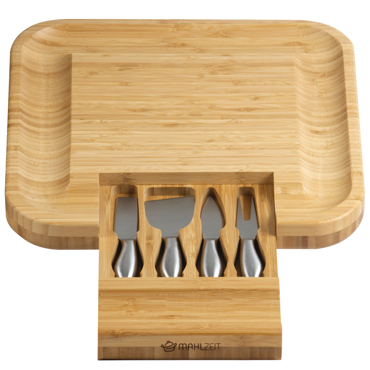 Cheese board, bamboo, 36 x 34 x 5 cm, incl. cheese knives