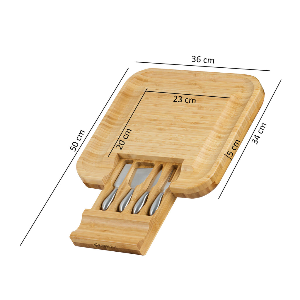 Cheese board, bamboo, 36 x 34 x 5 cm, incl. cheese knives