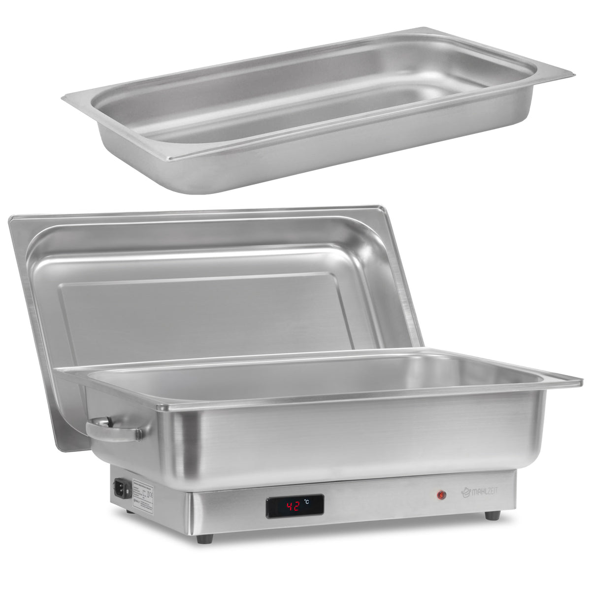 Electric chafing dish, stainless steel, GN 1/1 container, 9 liters, up to 80°C incl. display