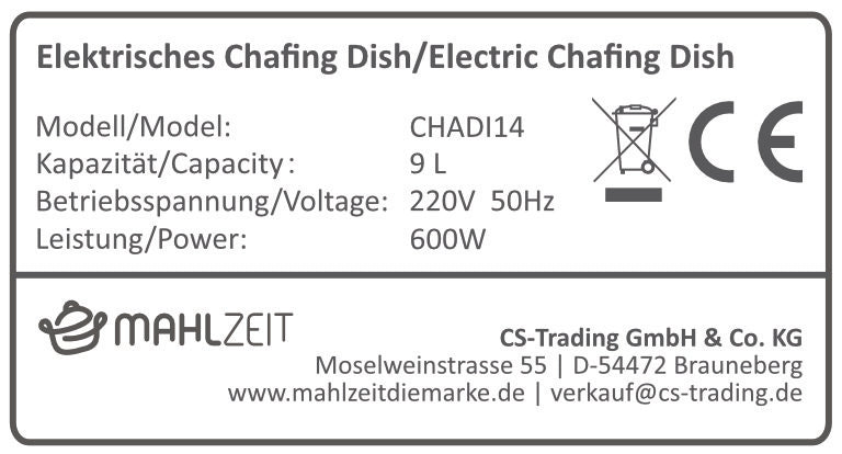 Chafing Dish elektrisch, Edelstahl, GN 1/1 Behälter, 9 Liter, bis 80°C inkl. Display