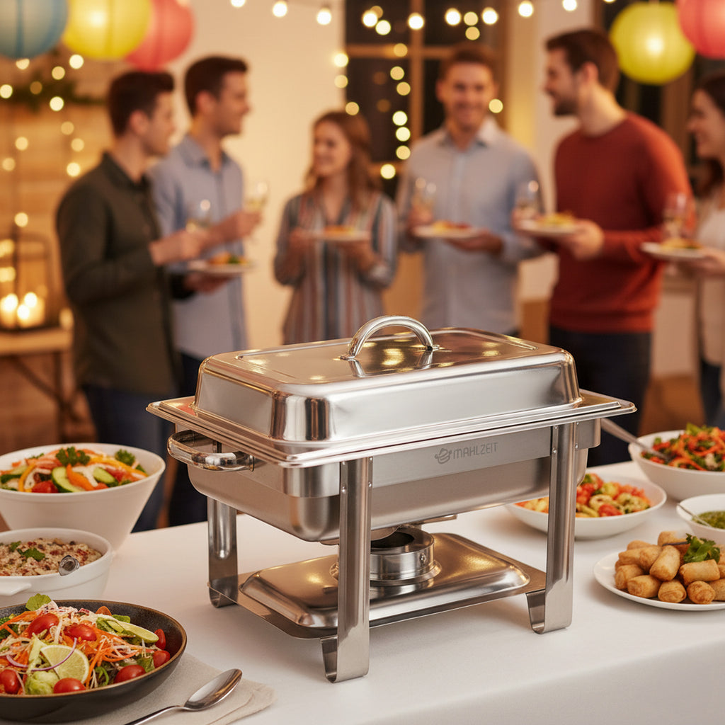 Edelstahl Chafing Dish 4 Liter, 1/2 GN Speisenwärmer Wärmebehälter, für Catering, Buffet