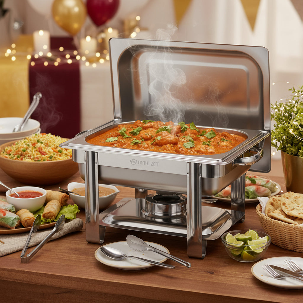 Edelstahl Chafing Dish 4 Liter, 1/2 GN Speisenwärmer Wärmebehälter, für Catering, Buffet