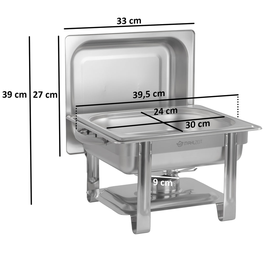 Edelstahl Chafing Dish 4 Liter, 1/2 GN Speisenwärmer Wärmebehälter, für Catering, Buffet