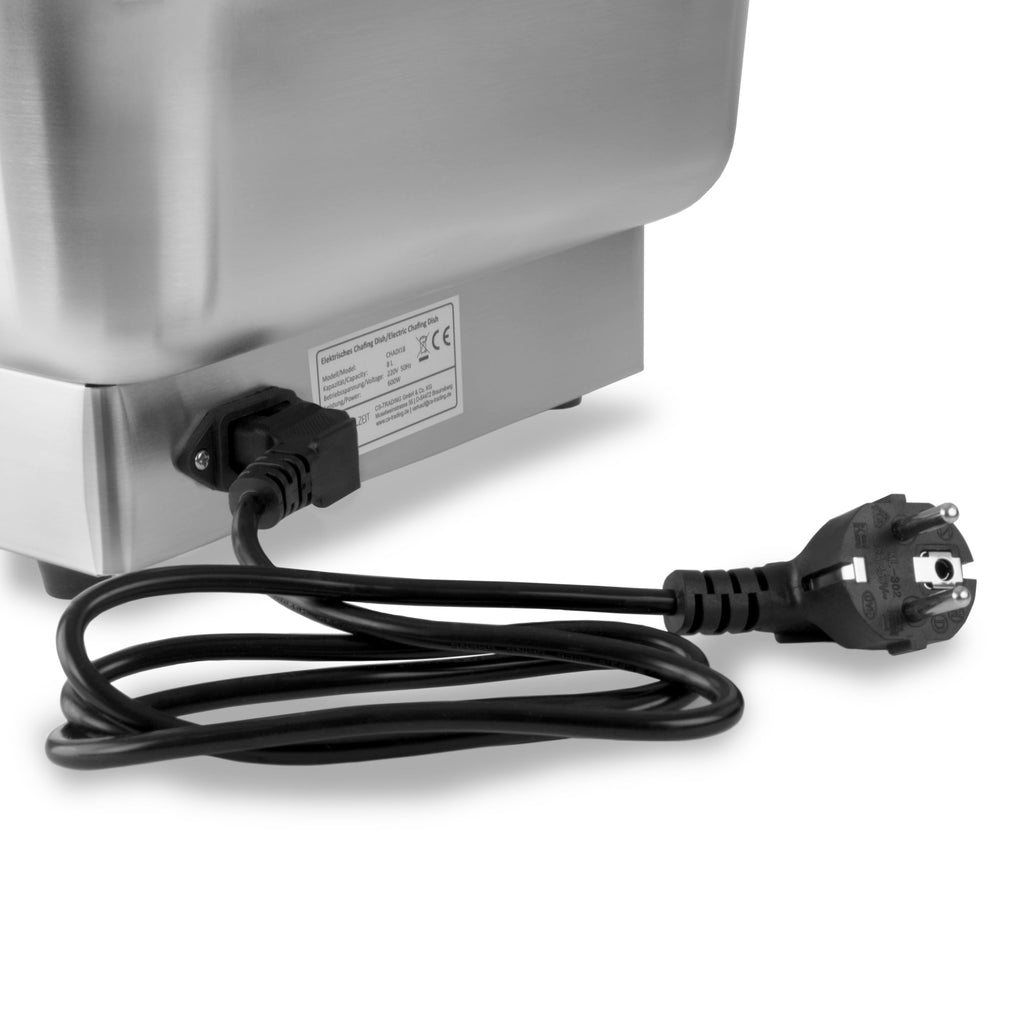Chafing Dish elektrisch, Edelstahl, GN 1/1 Behälter, 9 Liter, bis 80°C, inkl. Rolltop