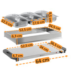 Stainless Steel 2-in-1 Buffet Warmer with 3x 1/3 GN Containers