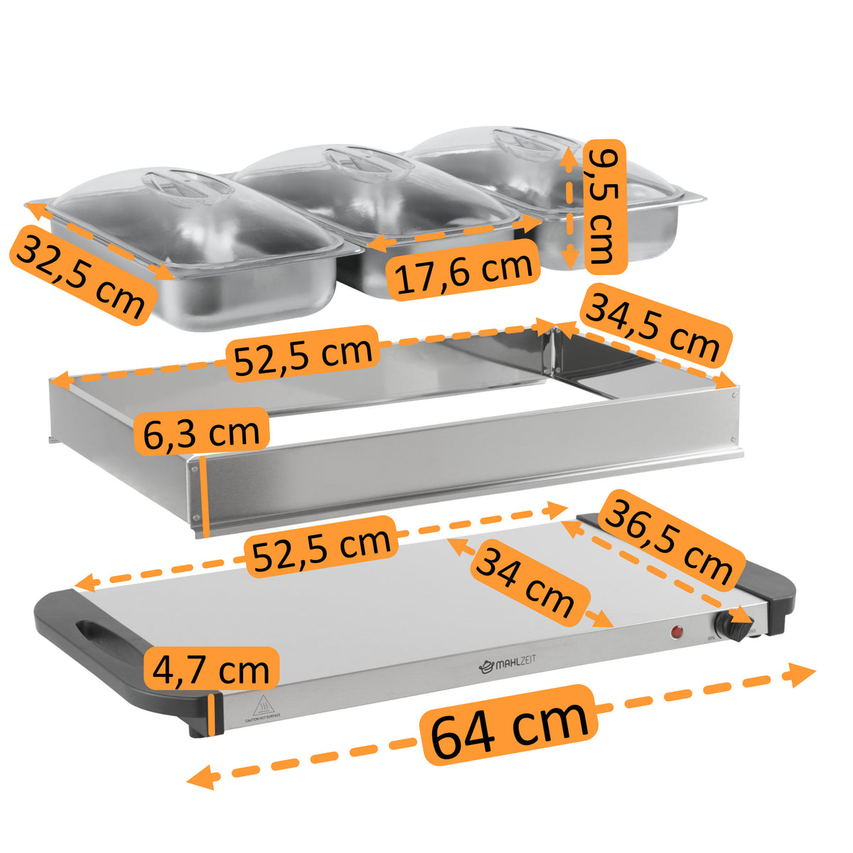 Stainless Steel 2-in-1 Buffet Warmer with 3x 1/3 GN Containers