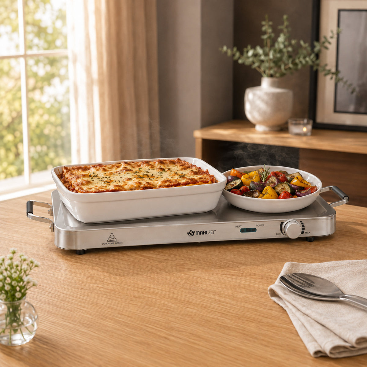 Stainless Steel 2-in-1 Buffet Warmer with 3x 1/3 GN Containers and Bain-Marie