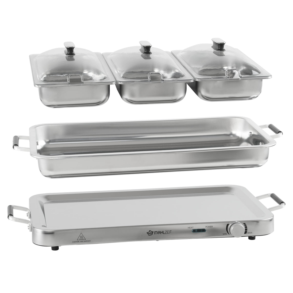 Stainless Steel 2-in-1 Buffet Warmer with 3x 1/3 GN Containers and Bain-Marie