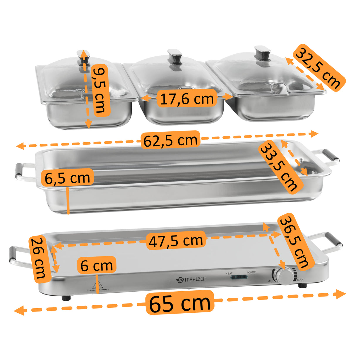 Stainless Steel 2-in-1 Buffet Warmer with 3x 1/3 GN Containers and Bain-Marie