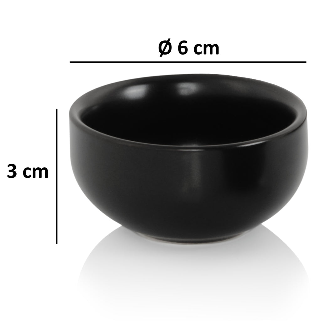 Coupelles à dips, céramique, set de 6 pièces, noir, rond, Ø 6 cm