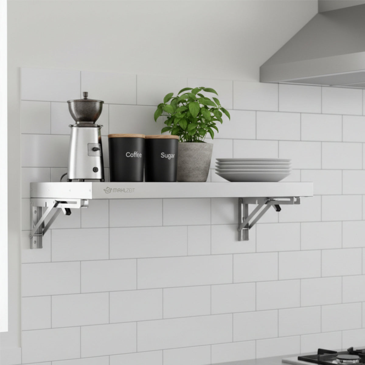 Stainless steel wall shelf, professional kitchen, folding