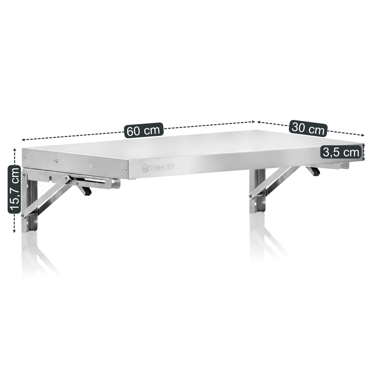 Stainless steel wall shelf, professional kitchen, folding