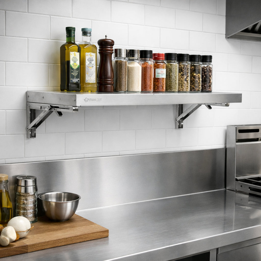 Stainless steel wall shelf, professional kitchen, folding