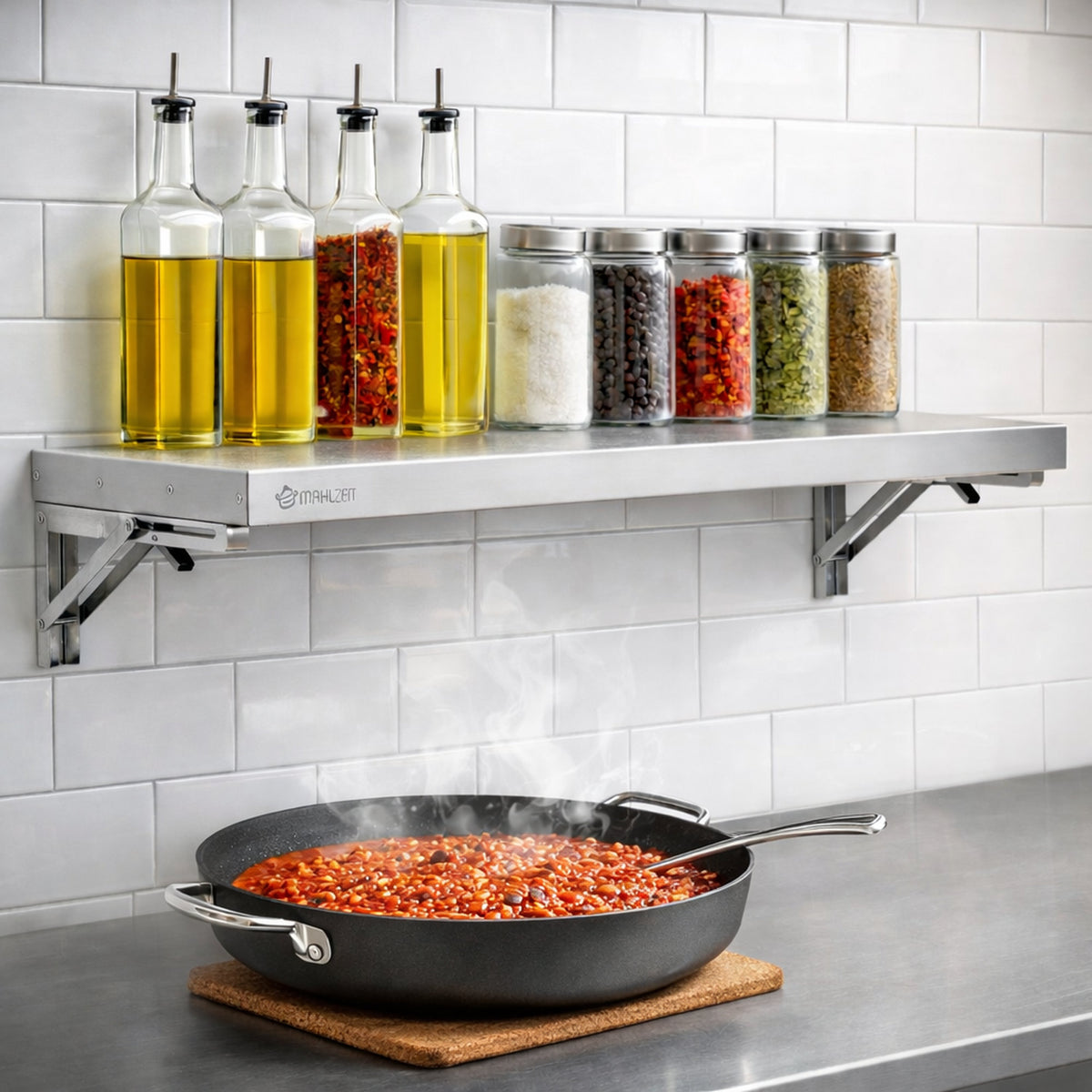 Stainless steel wall shelf, professional kitchen, folding