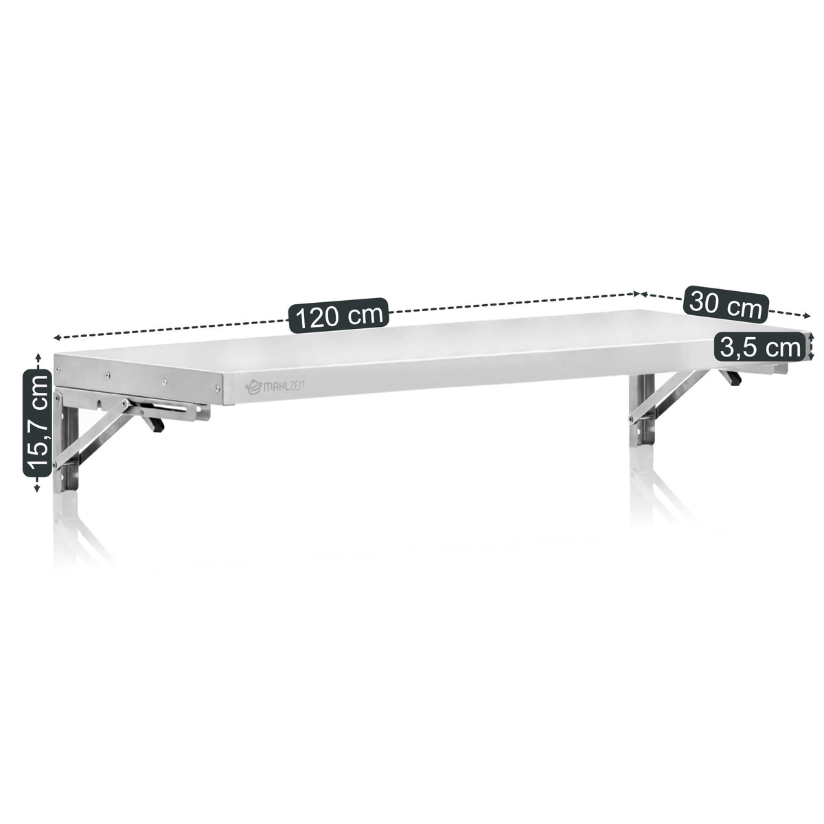Stainless steel wall shelf, professional kitchen, folding