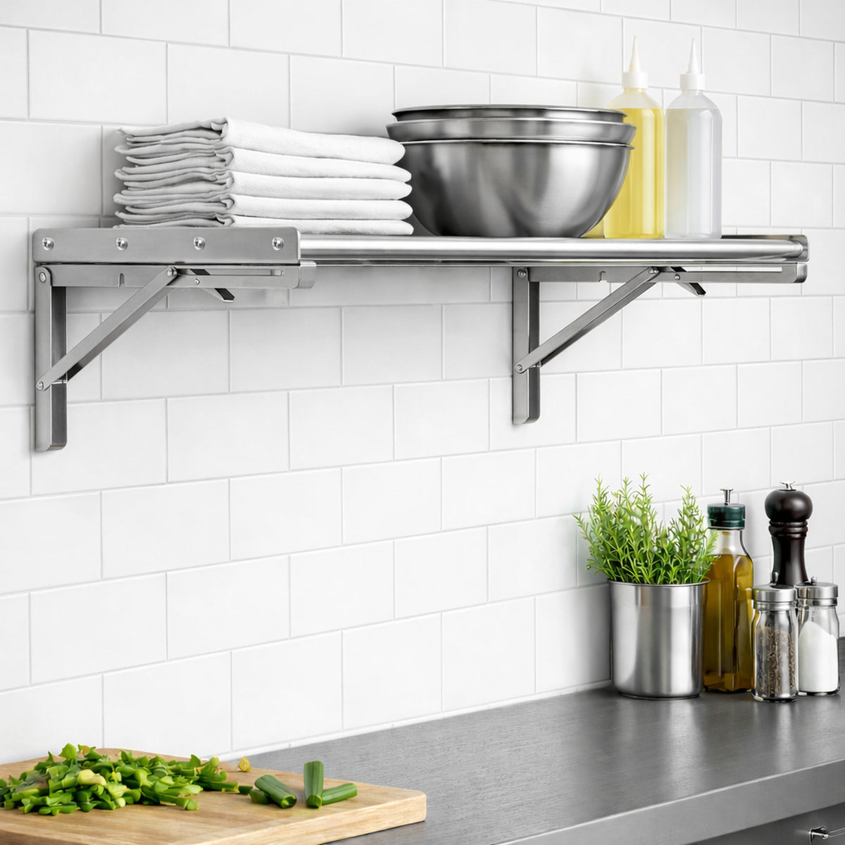 Wall shelf, bar design, stainless steel, foldable