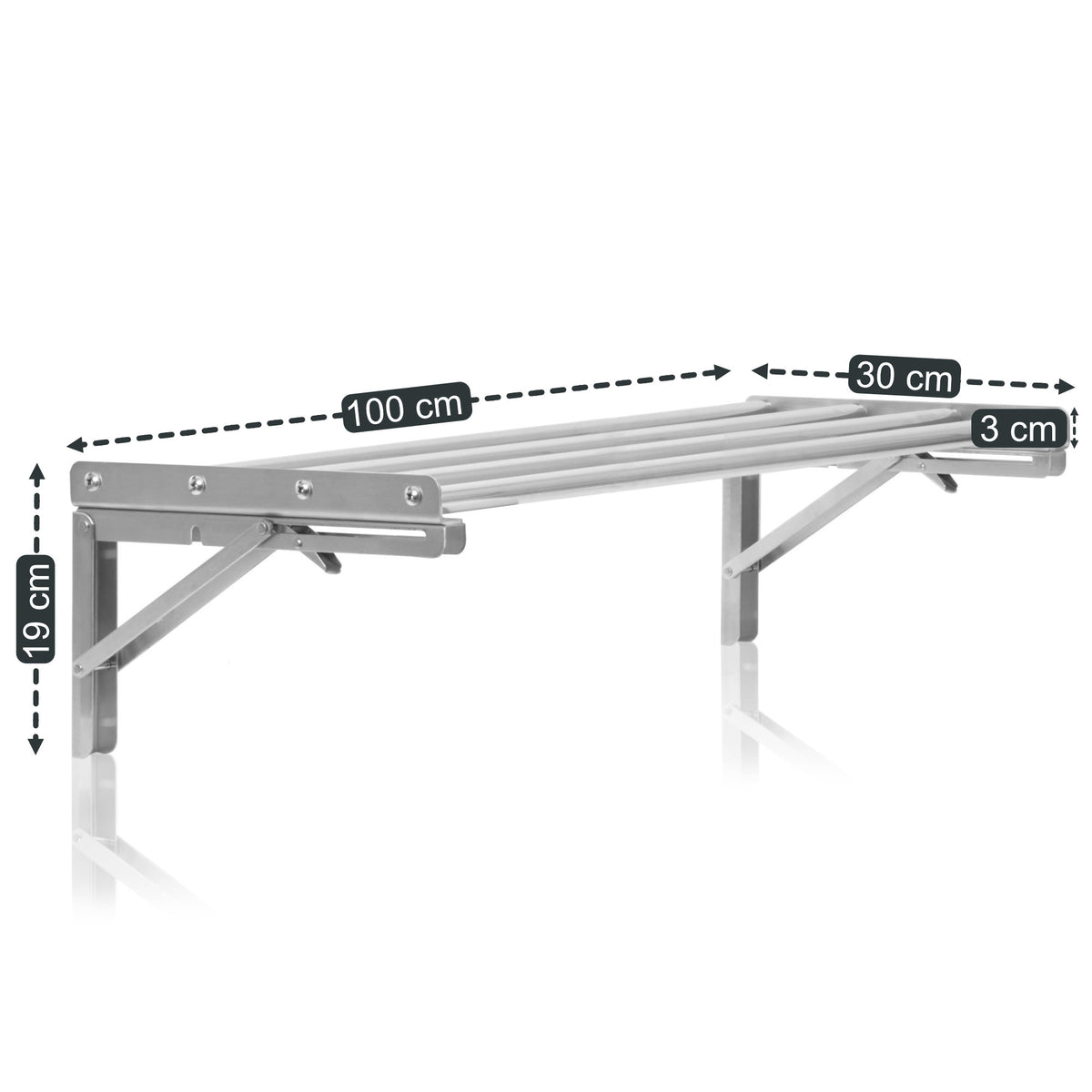 Wall shelf, bar design, stainless steel, foldable