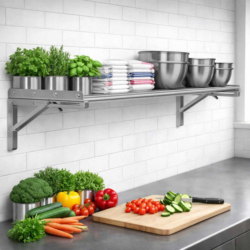 Wall shelf, bar design, stainless steel, foldable