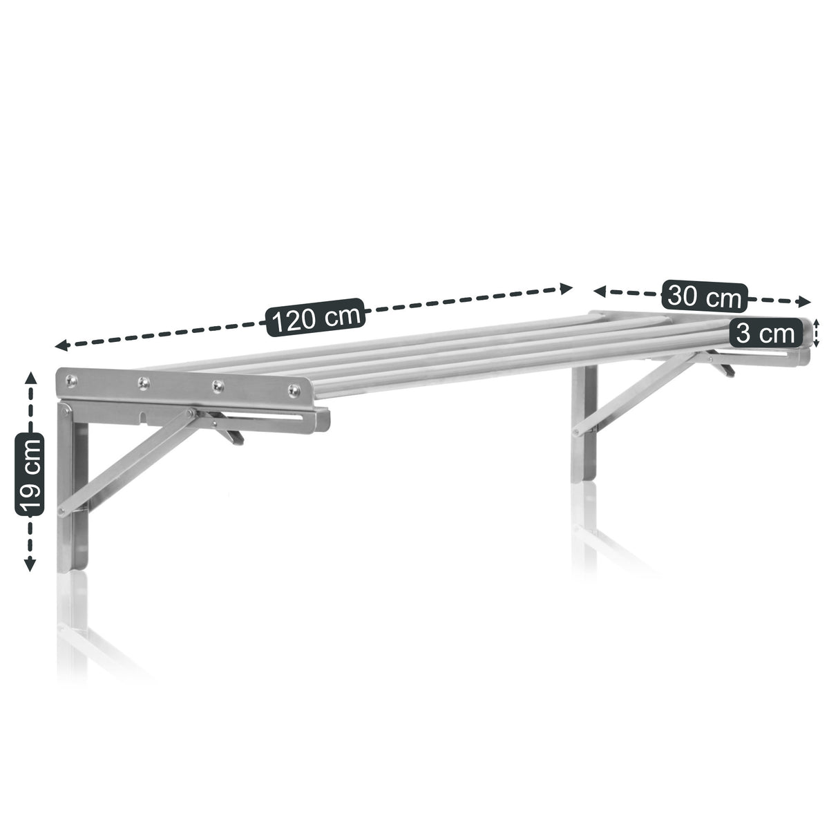 Wall shelf, bar design, stainless steel, foldable