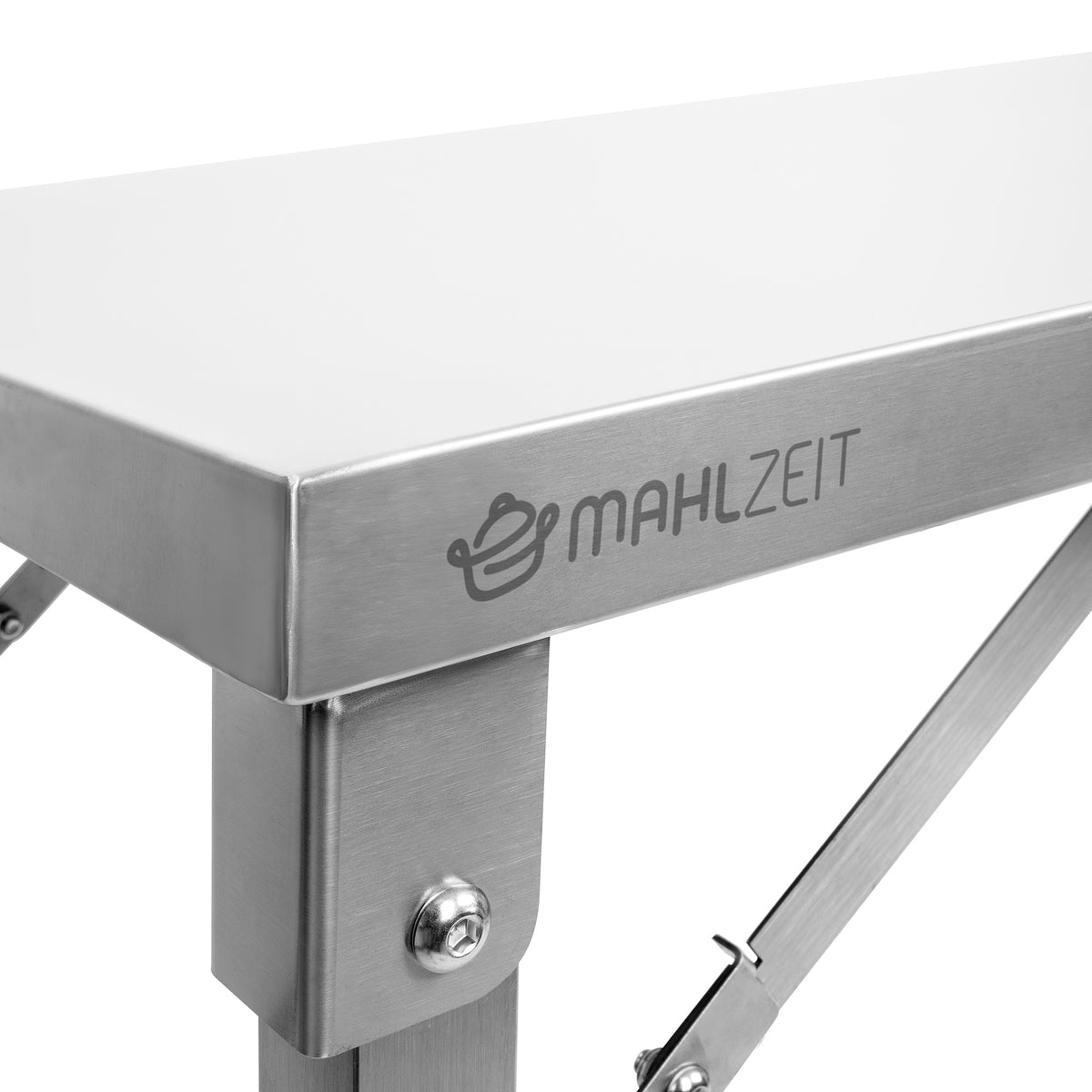 Table en acier inoxydable, système pliable inclus
