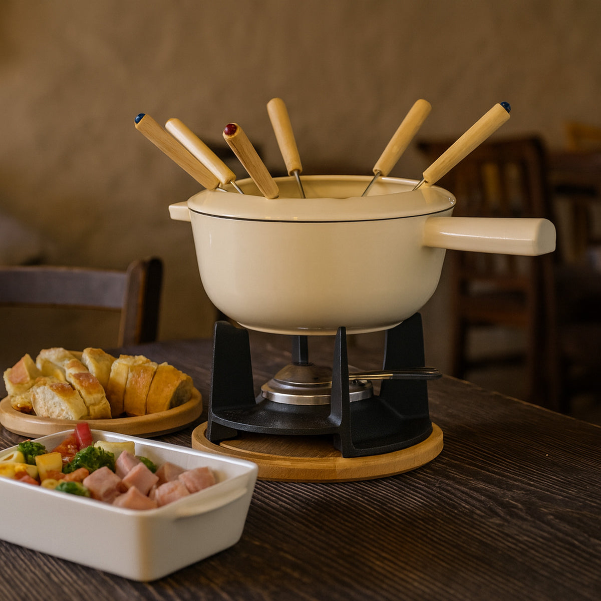 Fondue, 13-piece set, 2 liters, cast iron, for 6 people