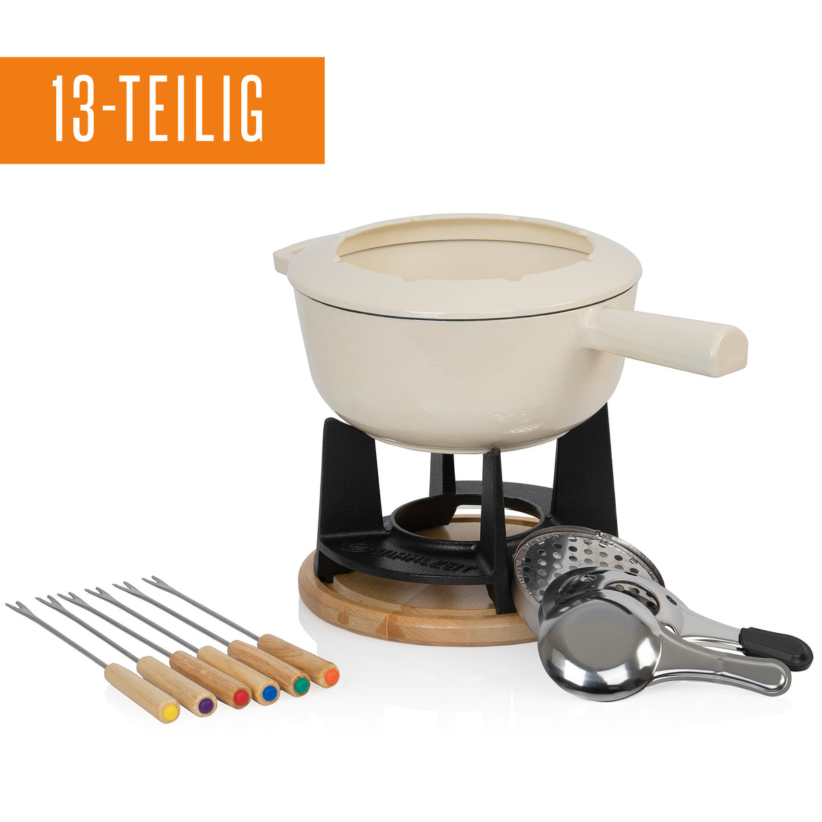 Fondue, 13-piece set, 2 liters, cast iron, for 6 people