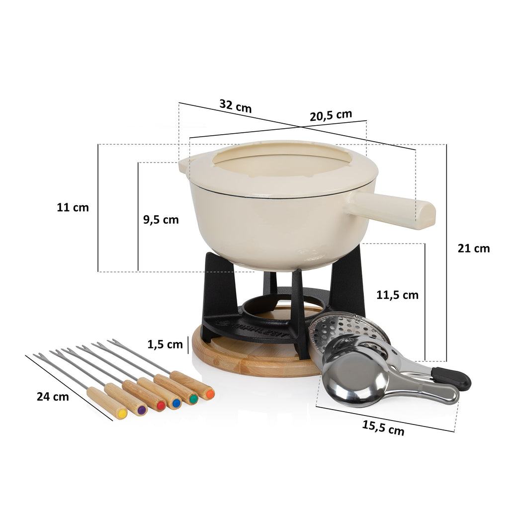 Fondue, 13-piece set, 2 liters, cast iron, for 6 people