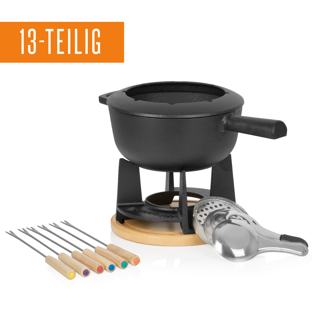 Fondue, 13-piece set, 2 liters, cast iron, for 6 people