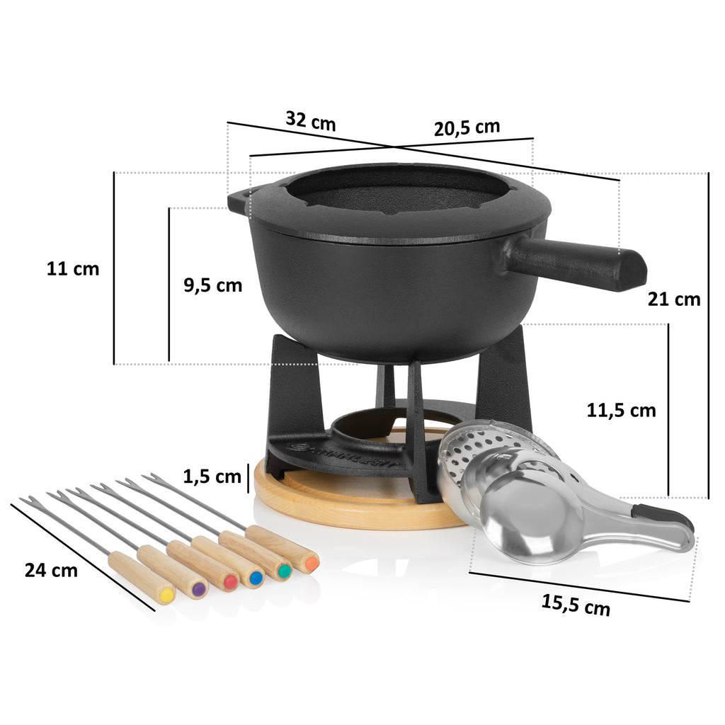 Fondue, 13-piece set, 2 liters, cast iron, for 6 people