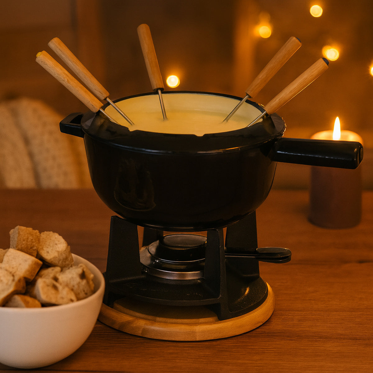 Fondue, 13-piece set, 2 liters, cast iron, for 6 people