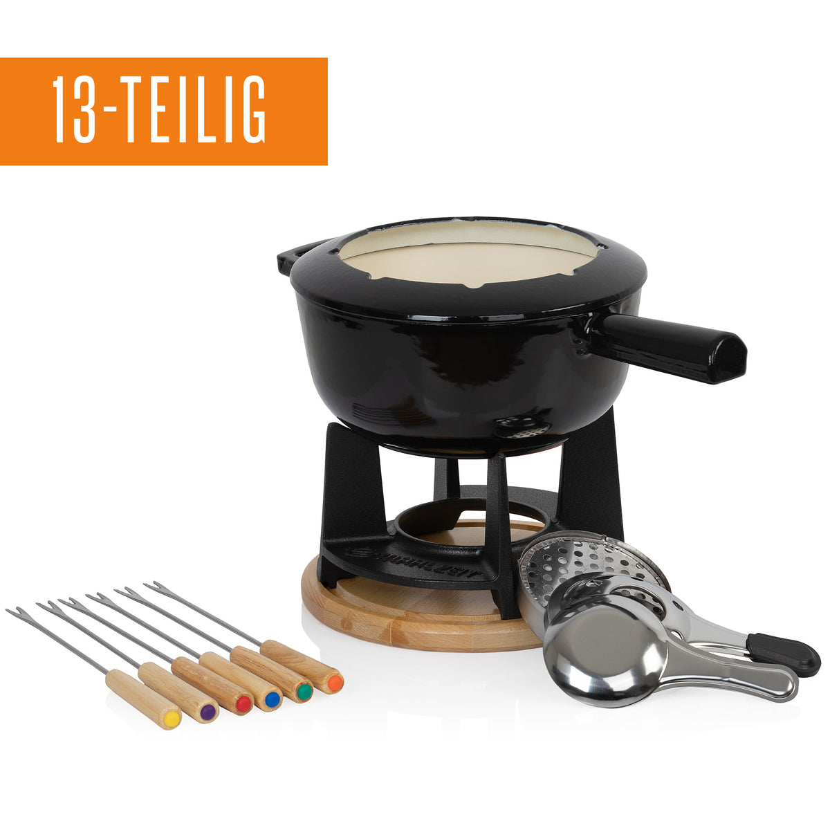 Fondue, 13-piece set, 2 liters, cast iron, for 6 people