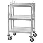 Servierwagen, Edelstahl, faltbar, bis 150 kg, mit Rollen, 3 Etagen