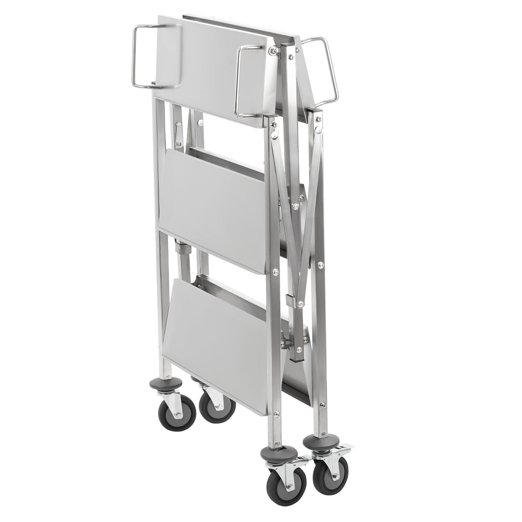 Servierwagen, Edelstahl, faltbar, bis 150 kg, mit Rollen, 3 Etagen