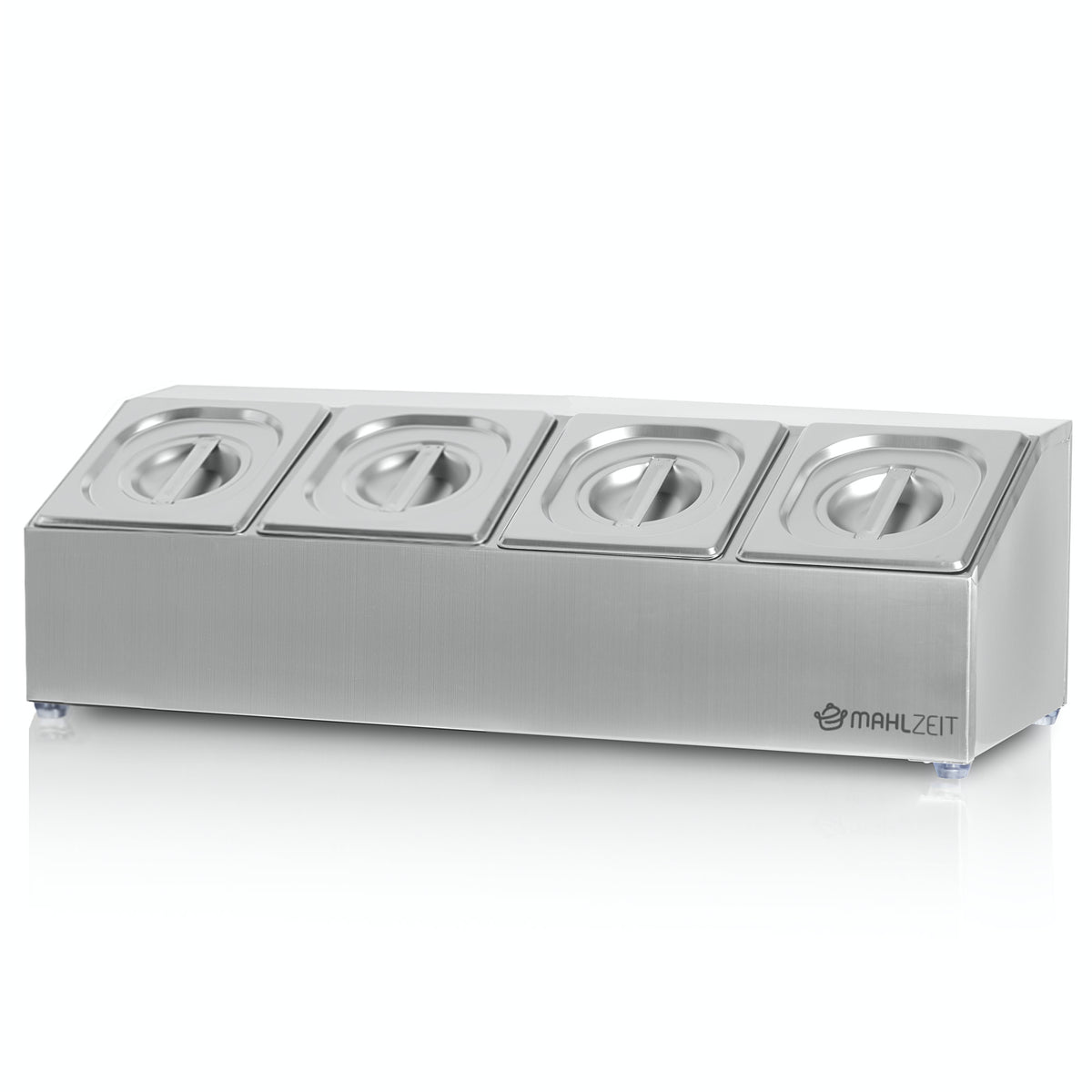 Ingredient container, stainless steel, removable lids, with rubber feet