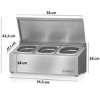 Ingredient container, stainless steel, hinged lid, with rubber feet