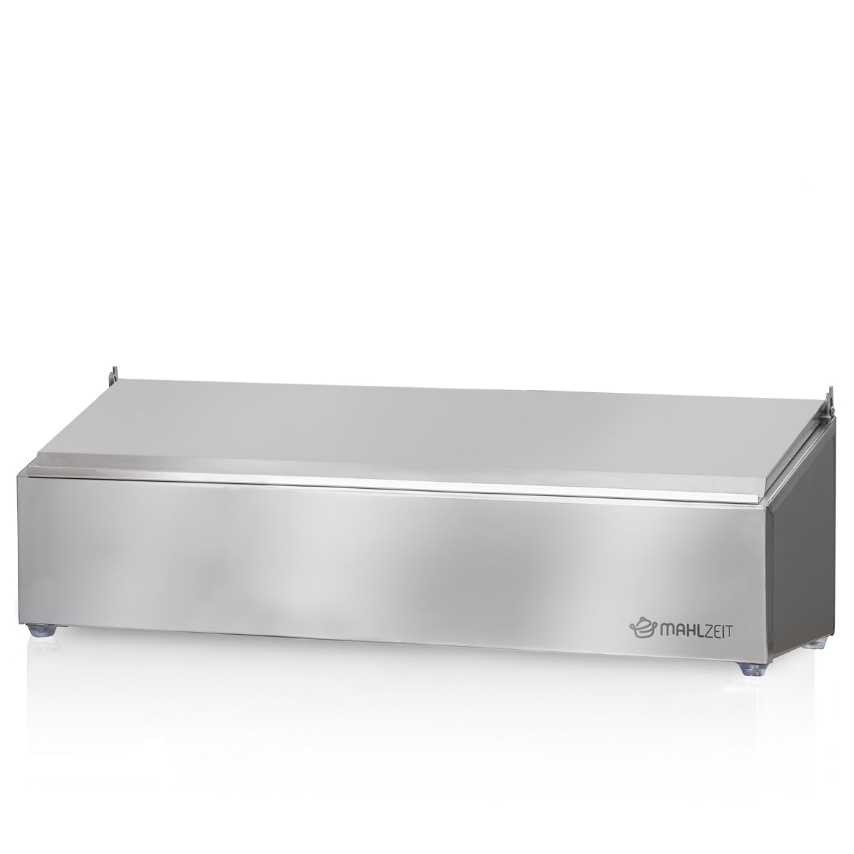 Ingredient container, stainless steel, hinged lid, with rubber feet