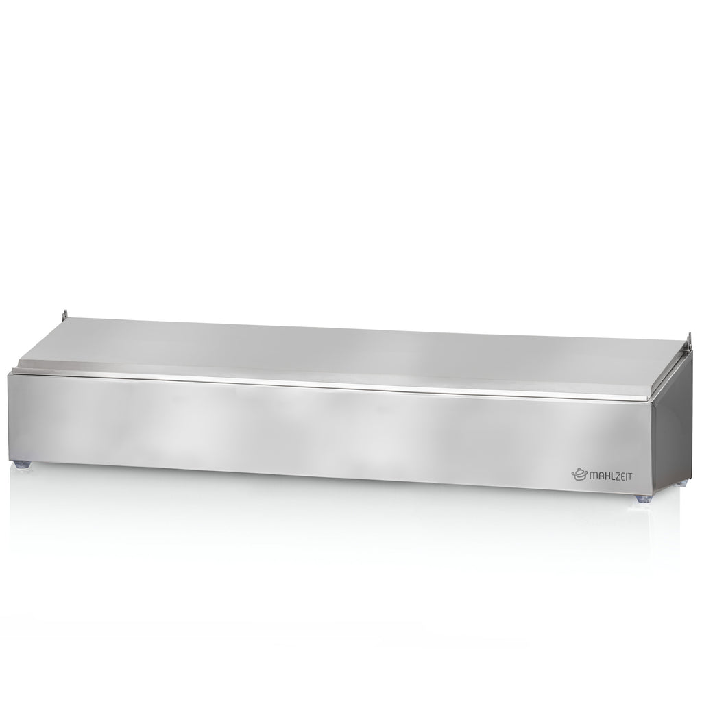Ingredient container, stainless steel, hinged lid, with rubber feet