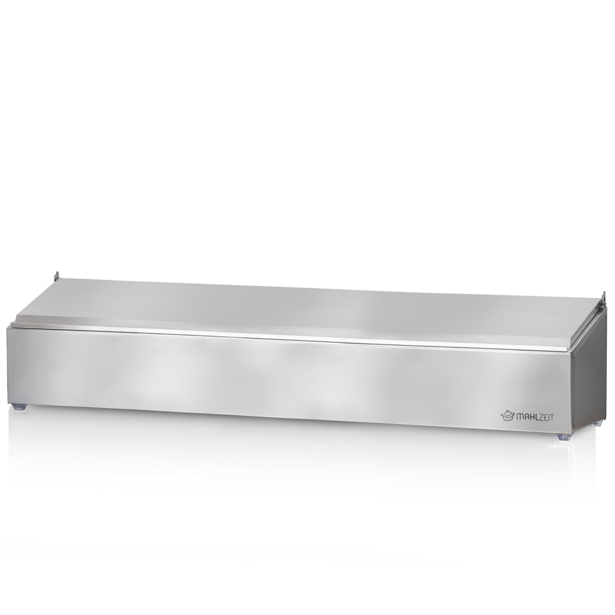 Ingredient container, stainless steel, hinged lid, with rubber feet