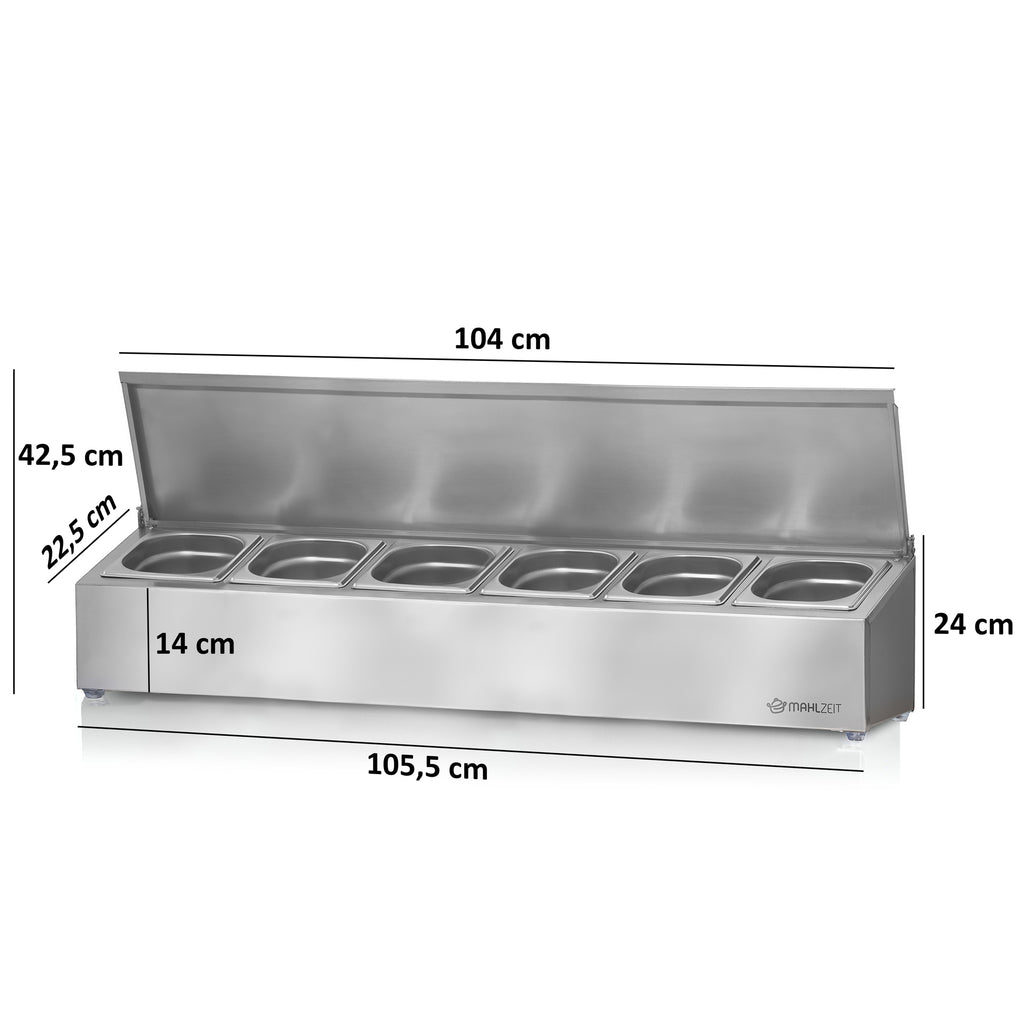Ingredient container, stainless steel, hinged lid, with rubber feet