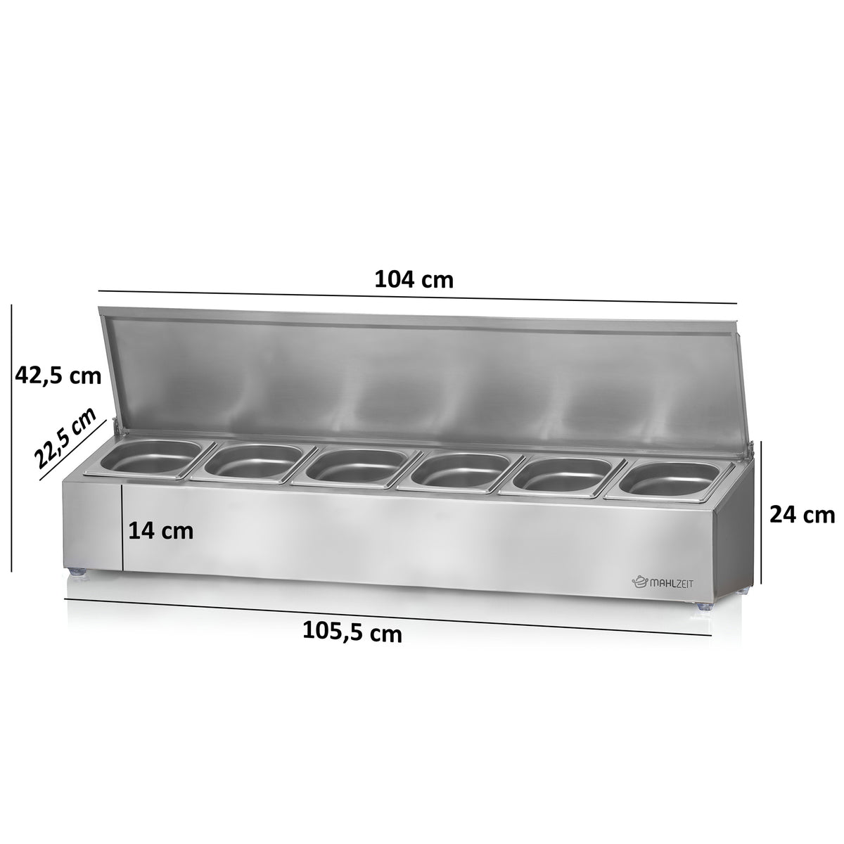 Ingredient container, stainless steel, hinged lid, with rubber feet