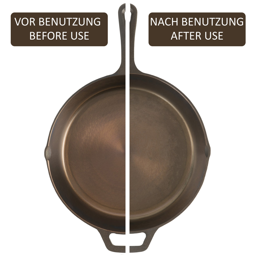 Gusseisenpfanne, poliert, zwei Ausgießer, inkl. Deckel
