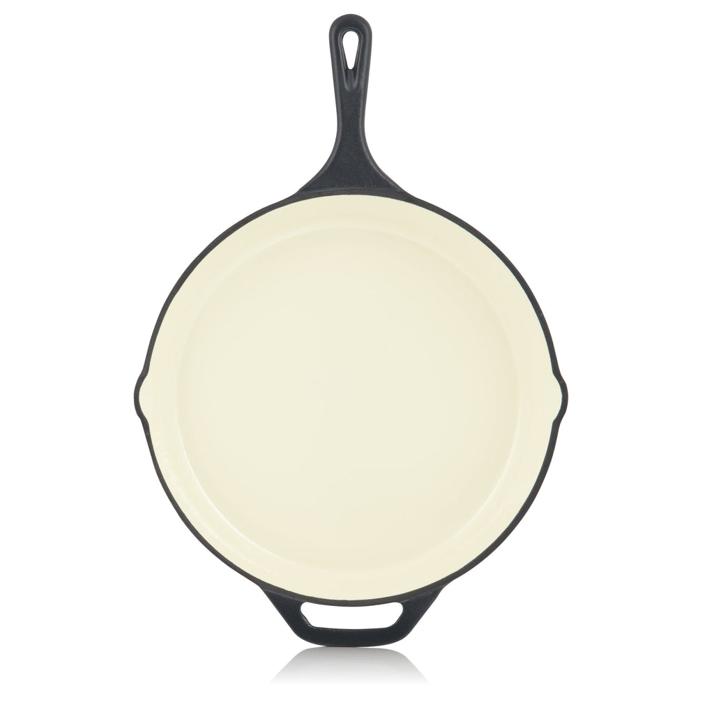 Gusseisenpfanne, emailliert, Ø 29,5 cm, zwei Ausgießer, inkl. Deckel