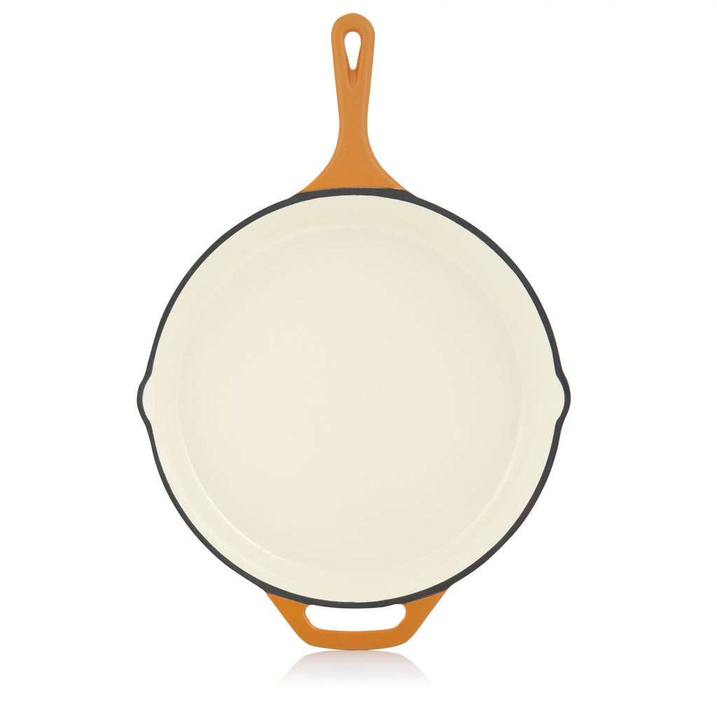 Gusseisenpfanne, emailliert, Ø 29,5 cm, zwei Ausgießer, inkl. Deckel