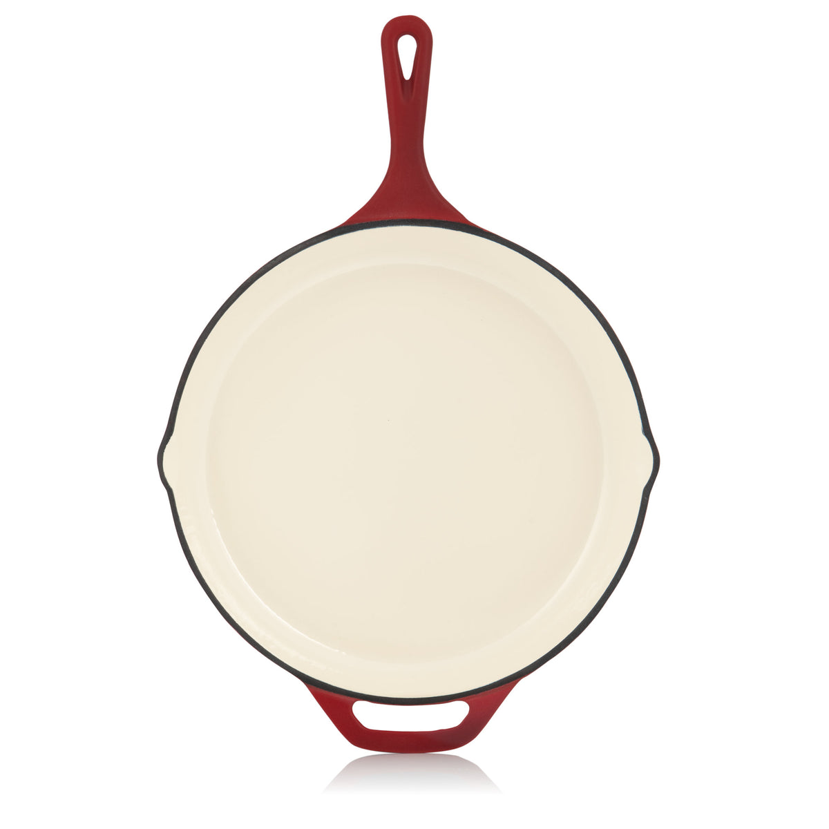 Gusseisenpfanne, emailliert, Ø 29,5 cm, zwei Ausgießer, inkl. Deckel