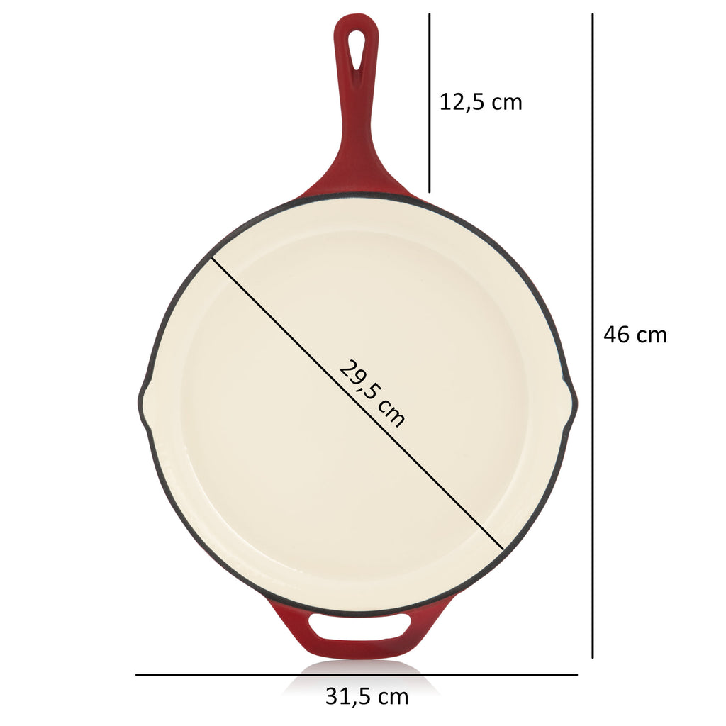 Gusseisenpfanne, emailliert, Ø 29,5 cm, zwei Ausgießer, inkl. Deckel