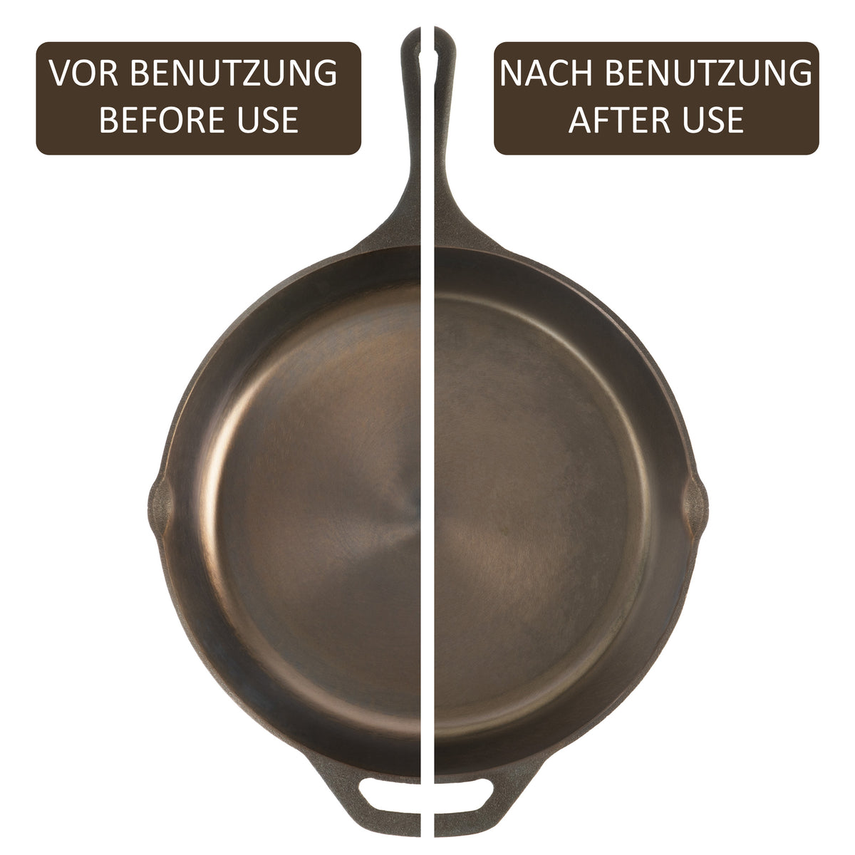 Gusseisenpfanne, poliert, zwei Ausgießer, inkl. Deckel