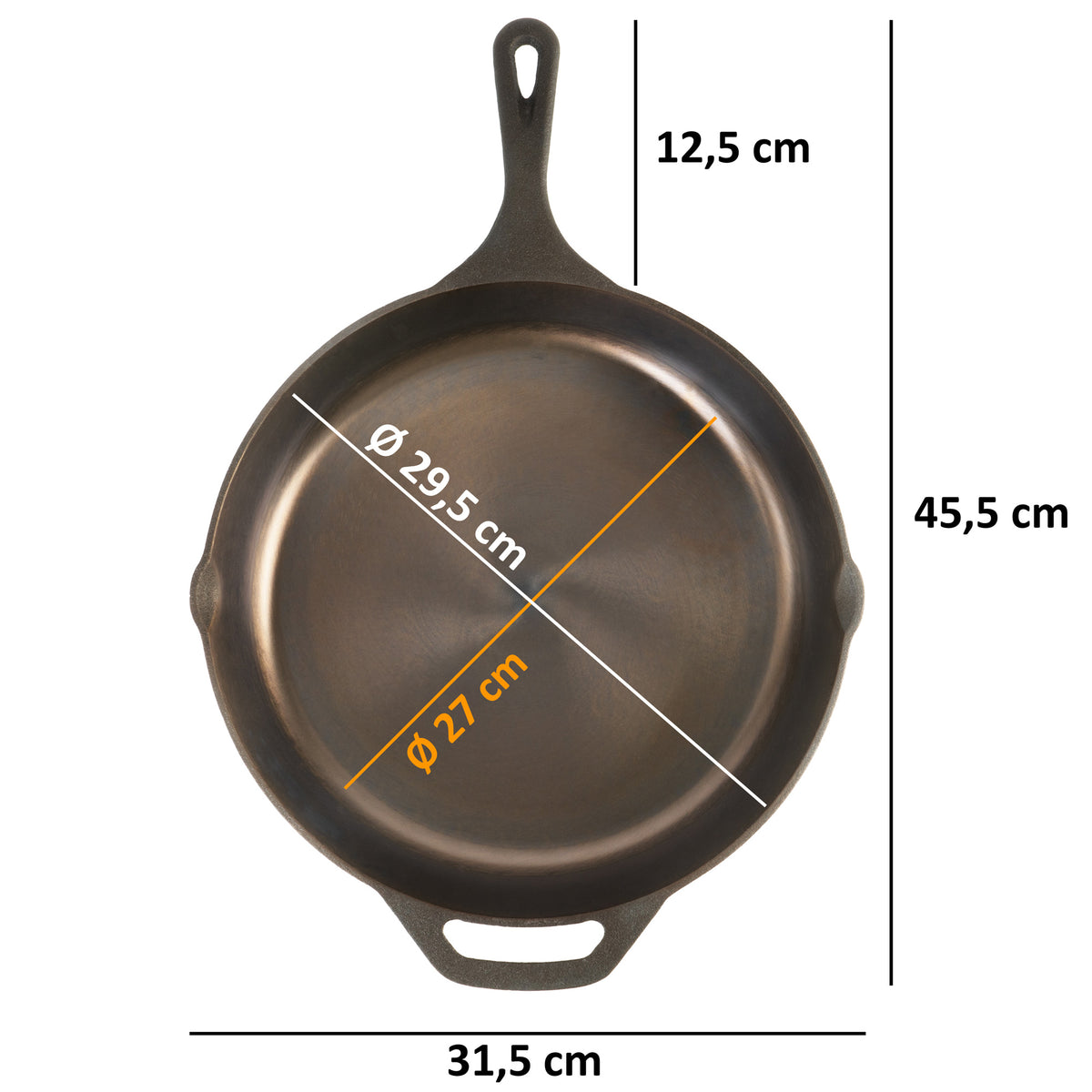 Gusseisenpfanne, poliert, zwei Ausgießer, inkl. Deckel