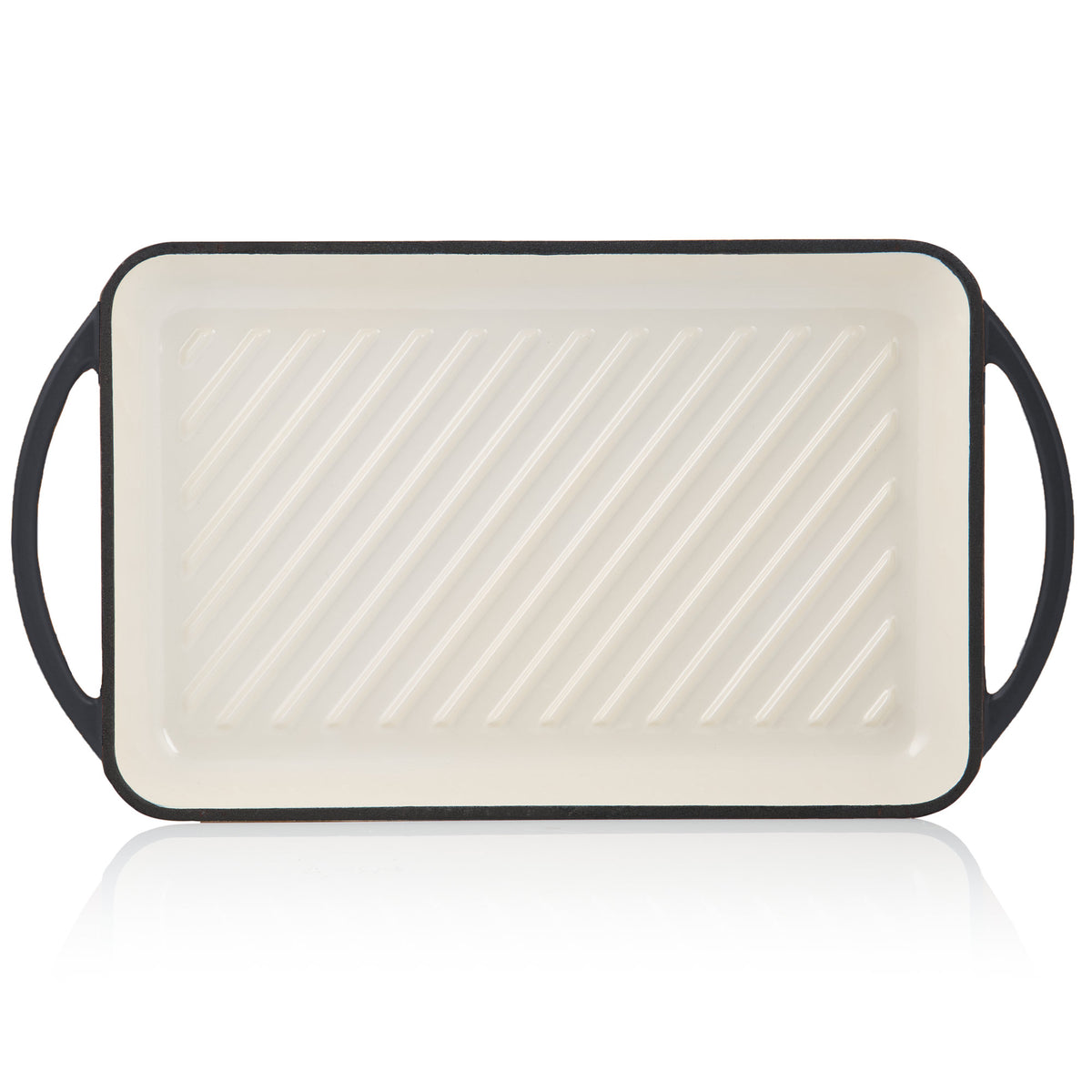 Griddle plate, 39.5 x 22 x 3.5 cm, cast iron, enamelled, incl. two handles